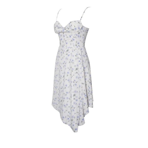 Miss circle Dresses White Floral Blue Bustier Corset Midi Dress